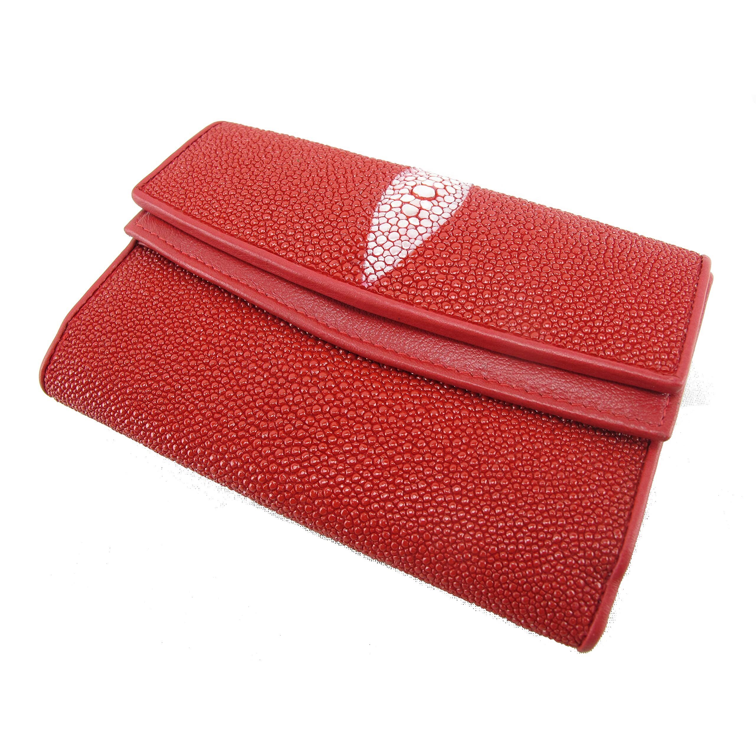 2341 Genuine Stingray Skin Medium Clutch Wallet Purse Carmine Red